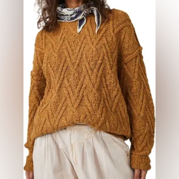 NWT Free People Isla Cable Stitch Tunic Sweater - Spice Cake - Picture 1 of 9
